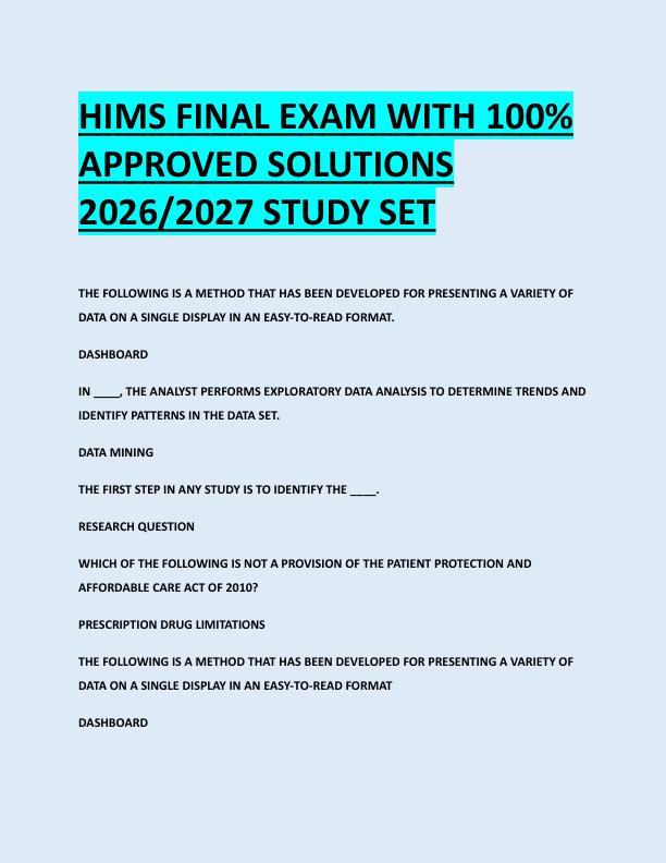 HIMS FINAL EXAM WITH 100%  APPROVED SOLUTIONS  2026/2027 STUDY SET 