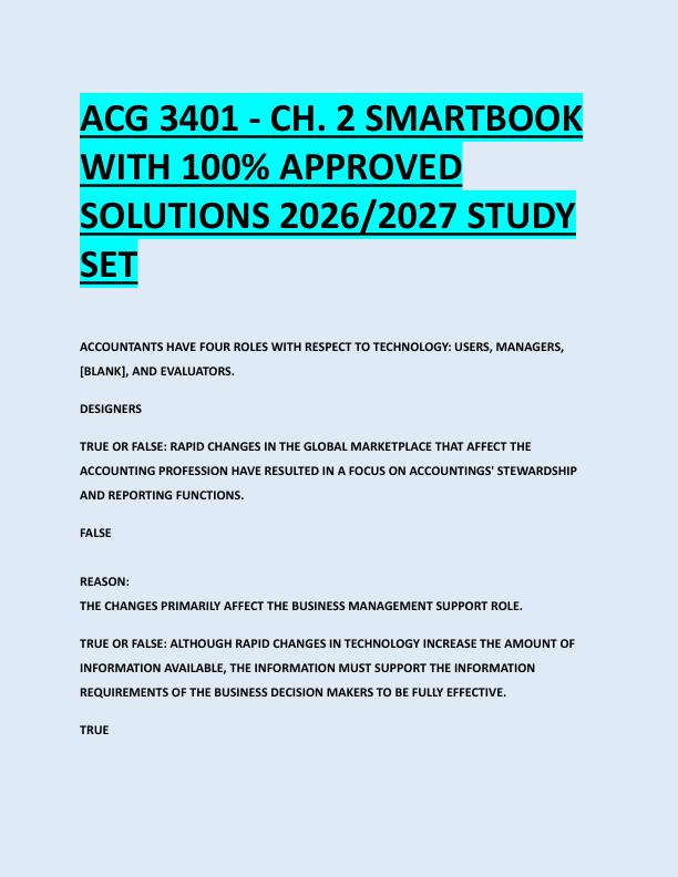 ACG 3401 - CH. 2 SMARTBOOK  WITH 100% APPROVED  SOLUTIONS 2026/2027 STUDY  SET 