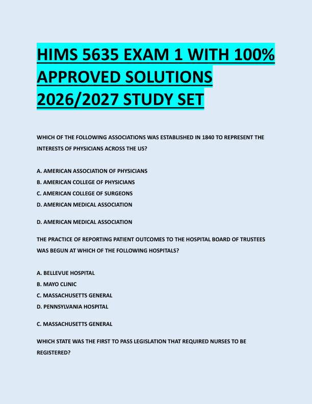 HIMS 5635 EXAM 1 WITH 100%  APPROVED SOLUTIONS  2026/2027 STUDY SET 
