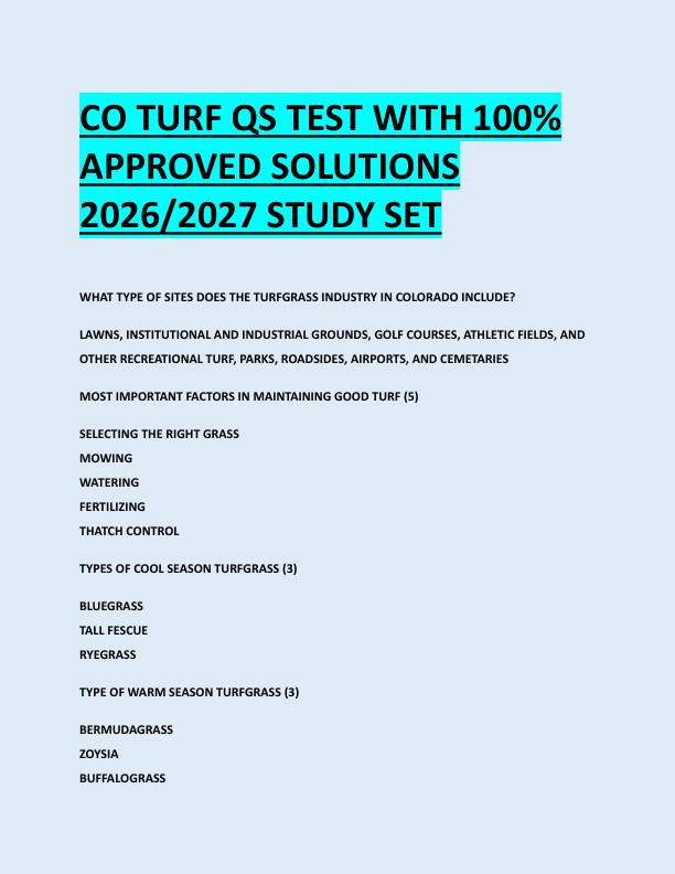 CO TURF QS TEST WITH 100%  APPROVED SOLUTIONS  2026/2027 STUDY SET