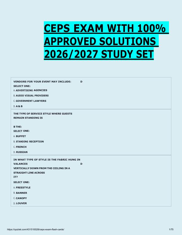 CEPS EXAM WITH 100%  APPROVED SOLUTIONS  2026/2027 STUDY SET 