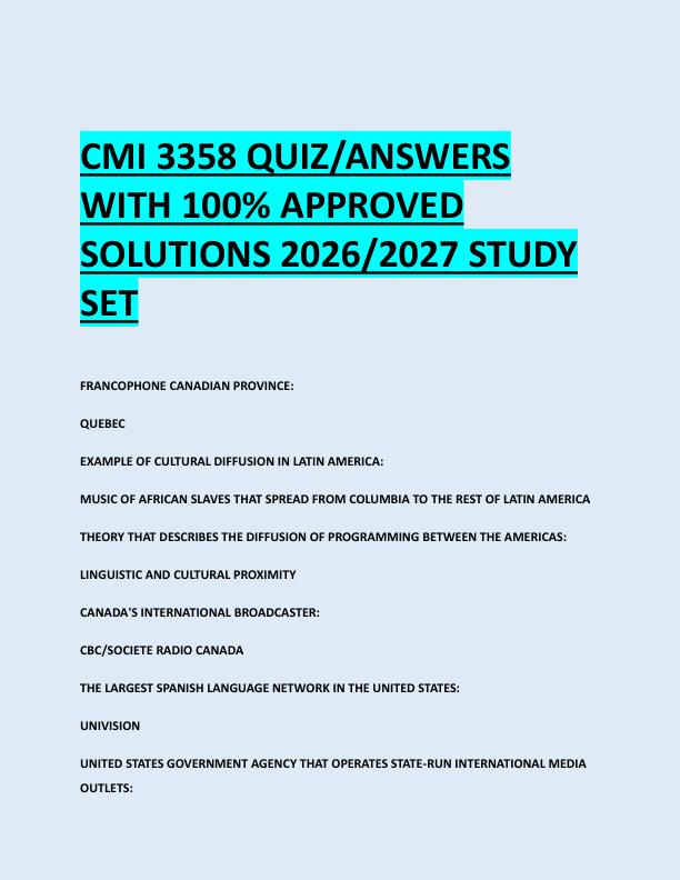 CMI 3358 QUIZ/ANSWERS  WITH 100% APPROVED  SOLUTIONS 2026/2027 STUDY  SET