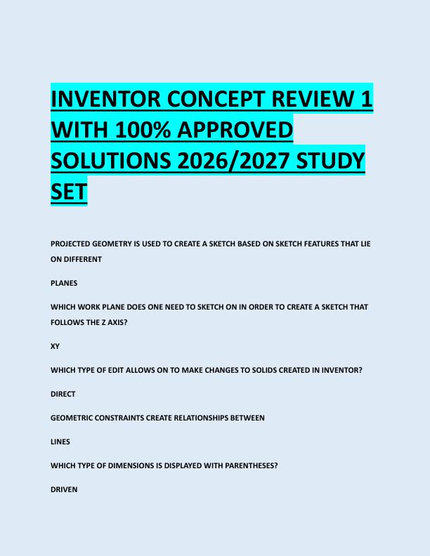 INVENTOR CONCEPT REVIEW 1  WITH 100% APPROVED  SOLUTIONS 2026/2027 STUDY  SET 