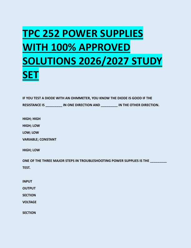 TPC 252 POWER SUPPLIES  WITH 100% APPROVED  SOLUTIONS 2026/2027 STUDY  SET 