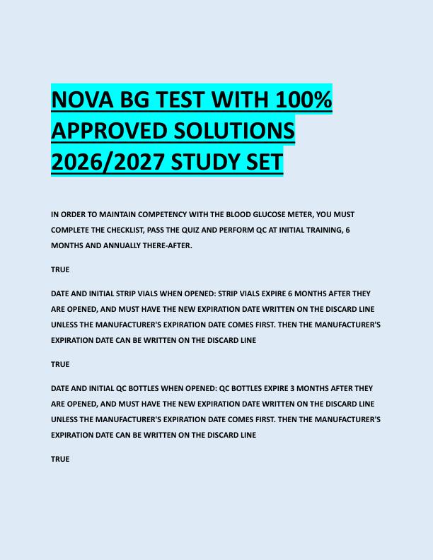NOVA BG TEST WITH 100%  APPROVED SOLUTIONS  2026/2027 STUDY SET