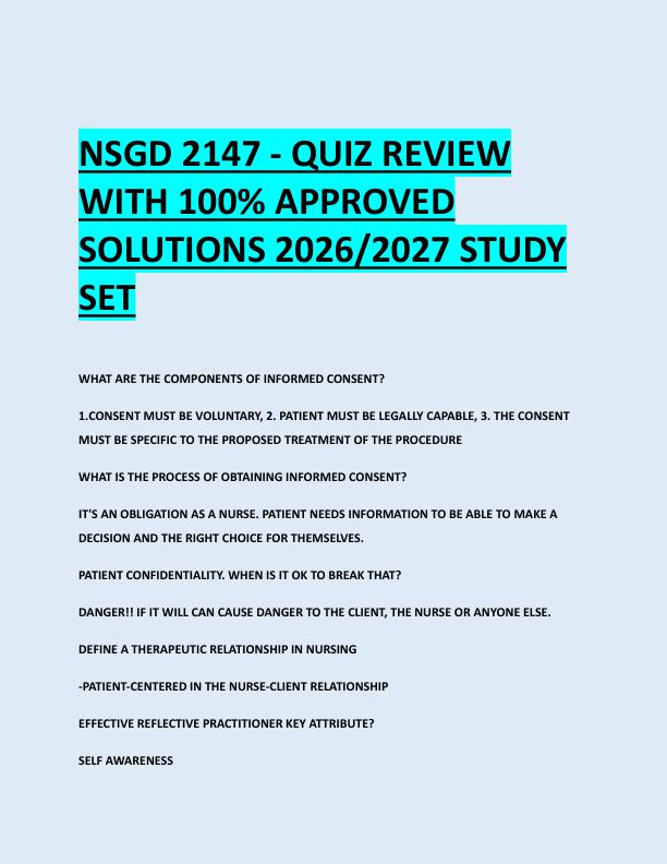 NSGD 2147 - QUIZ REVIEW  WITH 100% APPROVED  SOLUTIONS 2026/2027 STUDY  SET