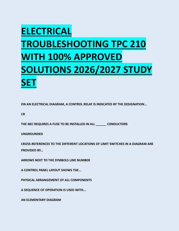 ELECTRICAL  TROUBLESHOOTING TPC 210  WITH 100% APPROVED  SOLUTIONS 2026/2027 STUDY  SET