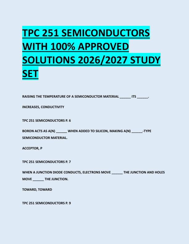 TPC 251 SEMICONDUCTORS  WITH 100% APPROVED  SOLUTIONS 2026/2027 STUDY  SET