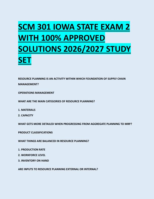 SCM 301 IOWA STATE EXAM 2  WITH 100% APPROVED  SOLUTIONS 2026/2027 STUDY  SET 