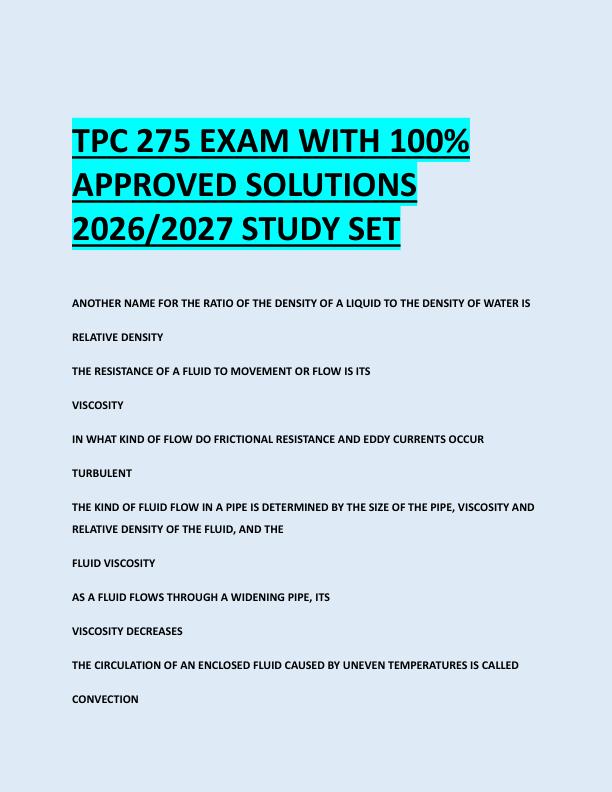 TPC 275 EXAM WITH 100%  APPROVED SOLUTIONS  2026/2027 STUDY SET 