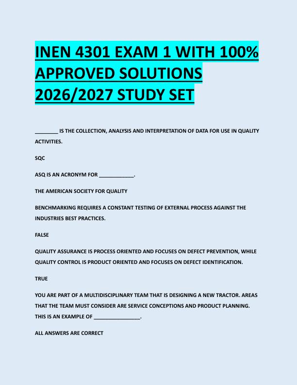 INEN 4301 EXAM 1 WITH 100%  APPROVED SOLUTIONS  2026/2027 STUDY SET