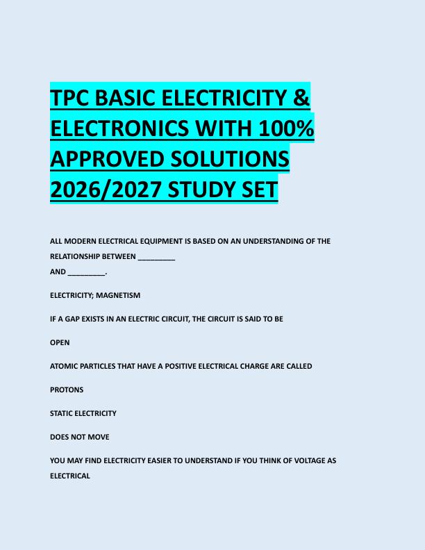 TPC BASIC ELECTRICITY &  ELECTRONICS WITH 100%  APPROVED SOLUTIONS  2026/2027 STUDY SET 