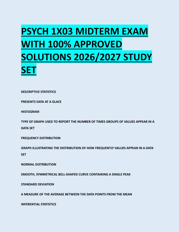 PSYCH 1X03 MIDTERM EXAM  WITH 100% APPROVED  SOLUTIONS 2026/2027 STUDY  SET 