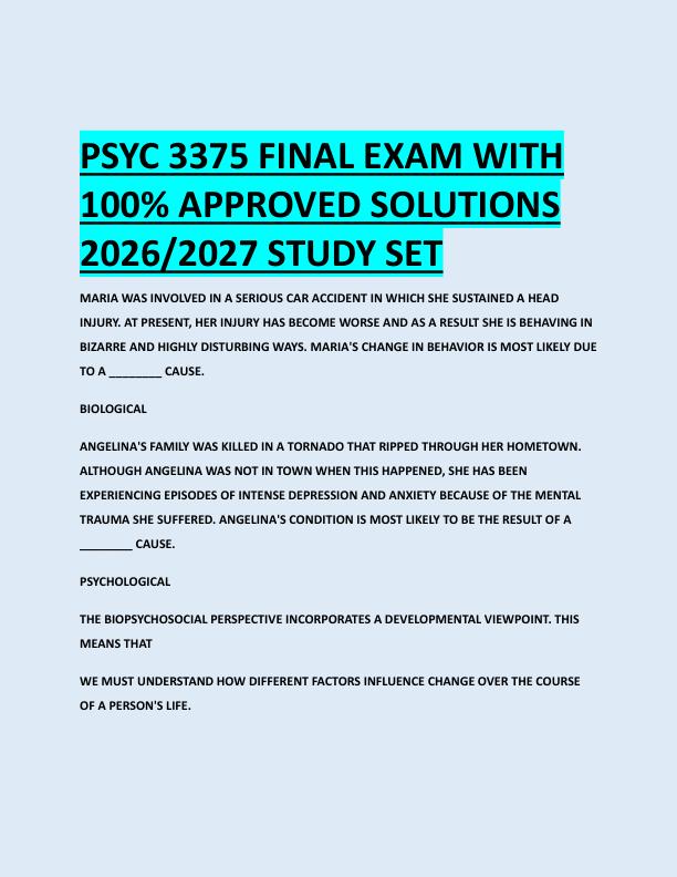 PSYC 3375 FINAL EXAM WITH  100% APPROVED SOLUTIONS  2026/2027 STUDY SET