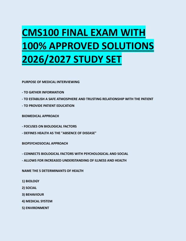 CMS100 FINAL EXAM WITH  100% APPROVED SOLUTIONS  2026/2027 STUDY SET