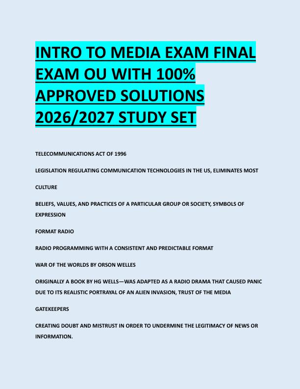 INTRO TO MEDIA EXAM FINAL  EXAM OU WITH 100%  APPROVED SOLUTIONS  2026/2027 STUDY SET