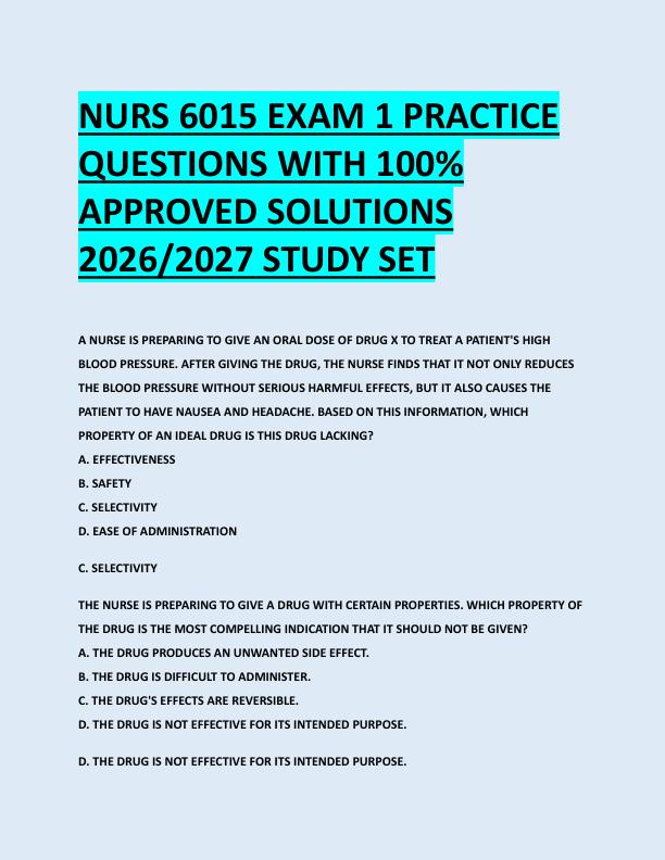 NURS 6015 EXAM 1 PRACTICE  QUESTIONS WITH 100%  APPROVED SOLUTIONS  2026/2027 STUDY SET
