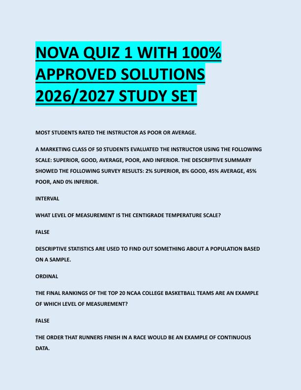 NOVA QUIZ 1 WITH 100%  APPROVED SOLUTIONS  2026/2027 STUDY SET