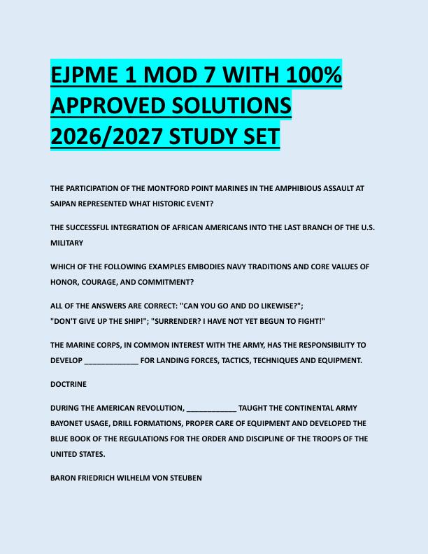 EJPME 1 MOD 7 WITH 100%  APPROVED SOLUTIONS  2026/2027 STUDY SET 