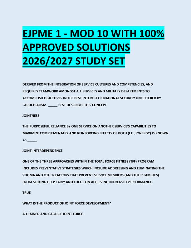 EJPME 1 - MOD 10 WITH 100%  APPROVED SOLUTIONS  2026/2027 STUDY SET