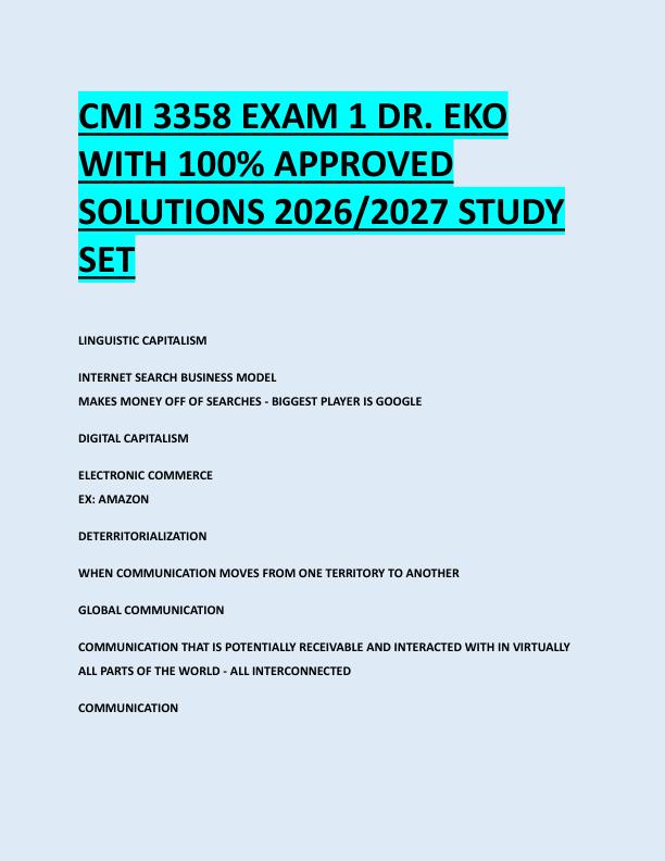 CMI 3358 EXAM 1 DR. EKO  WITH 100% APPROVED  SOLUTIONS 2026/2027 STUDY  SET 