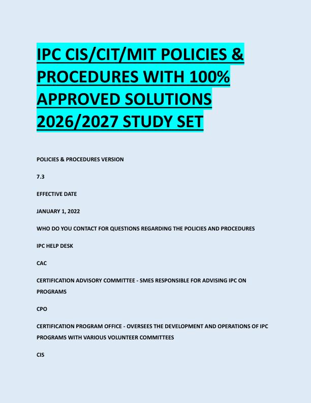 IPC CIS/CIT/MIT POLICIES &  PROCEDURES WITH 100%  APPROVED SOLUTIONS  2026/2027 STUDY SET