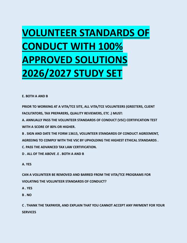 VOLUNTEER STANDARDS OF  CONDUCT WITH 100%  APPROVED SOLUTIONS  2026/2027 STUDY SET