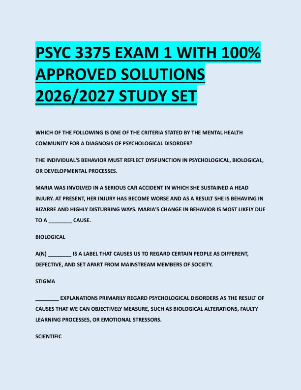 PSYC 3375 EXAM 1 WITH 100%  APPROVED SOLUTIONS  2026/2027 STUDY SET