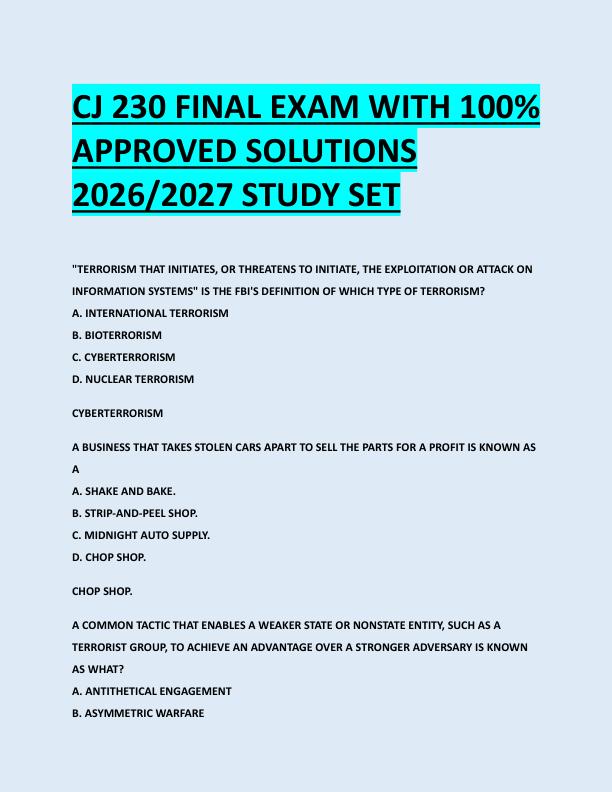 CJ 230 FINAL EXAM WITH 100%  APPROVED SOLUTIONS  2026/2027 STUDY SET