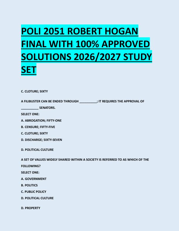 POLI 2051 ROBERT HOGAN  FINAL WITH 100% APPROVED  SOLUTIONS 2026/2027 STUDY  SET 