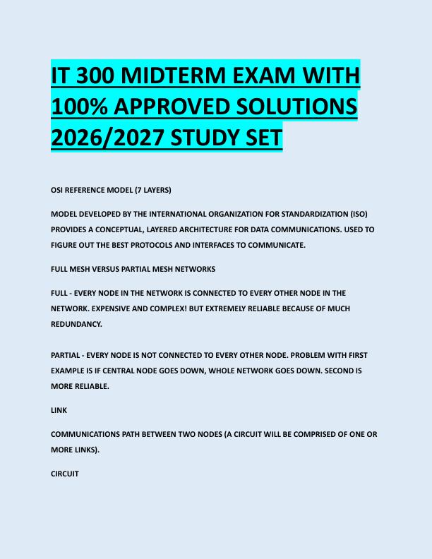 IT 300 MIDTERM EXAM WITH  100% APPROVED SOLUTIONS  2026/2027 STUDY SET 