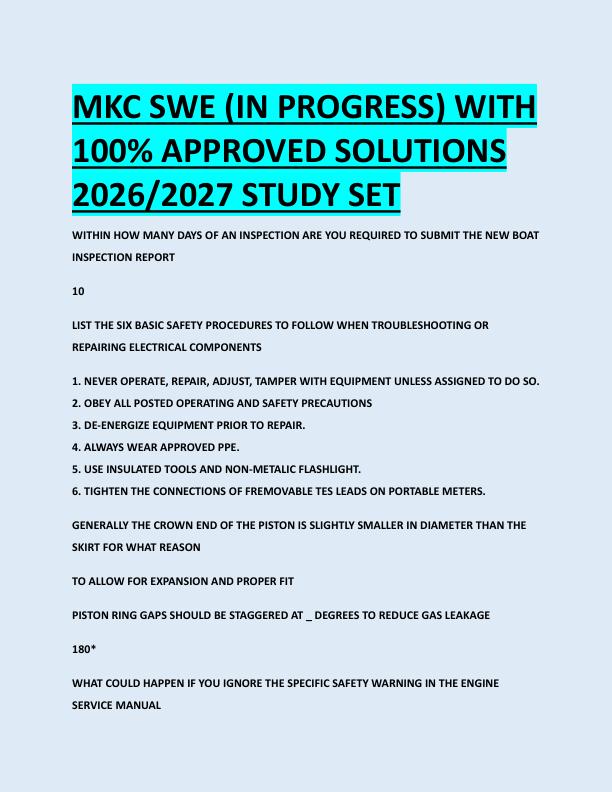 MKC SWE (IN PROGRESS) WITH  100% APPROVED SOLUTIONS  2026/2027 STUDY SET 