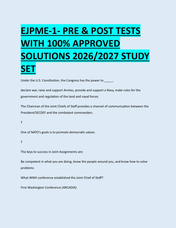 EJPME-1- PRE & POST TESTS  WITH 100% APPROVED  SOLUTIONS 2026/2027 STUDY  SET 