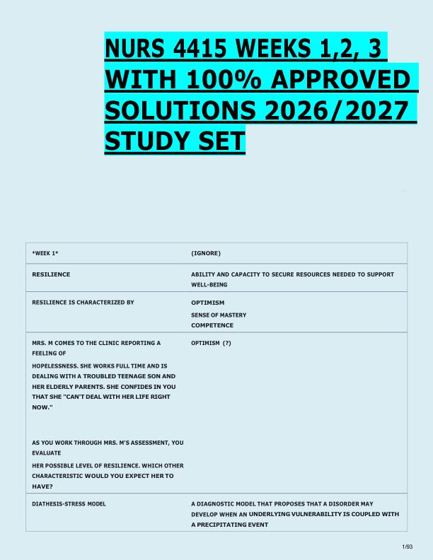 NURS 4415 WEEKS 1,2, 3  WITH 100% APPROVED  SOLUTIONS 2026/2027  STUDY SET