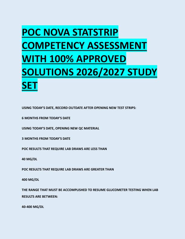 POC NOVA STATSTRIP  COMPETENCY ASSESSMENT  WITH 100% APPROVED  SOLUTIONS 2026/2027 STUDY  SET