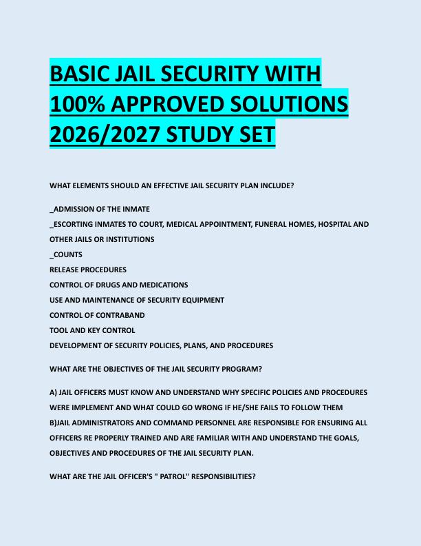 BASIC JAIL SECURITY WITH  100% APPROVED SOLUTIONS  2026/2027 STUDY SET 
