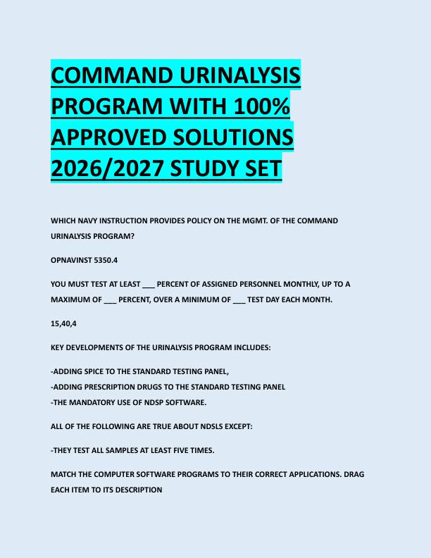 COMMAND URINALYSIS  PROGRAM WITH 100%  APPROVED SOLUTIONS  2026/2027 STUDY SET 