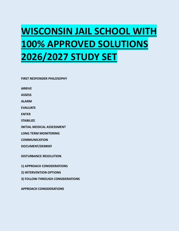 WISCONSIN JAIL SCHOOL WITH  100% APPROVED SOLUTIONS  2026/2027 STUDY SET
