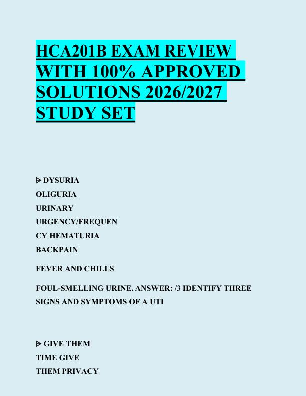 HCA201B EXAM REVIEW  WITH 100% APPROVED  SOLUTIONS 2026/2027  STUDY SET