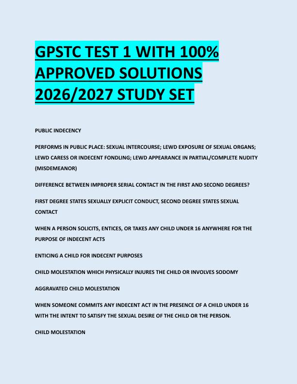 GPSTC TEST 1 WITH 100%  APPROVED SOLUTIONS  2026/2027 STUDY SET 