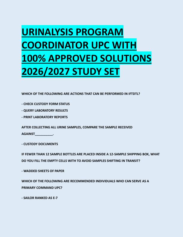 URINALYSIS PROGRAM  COORDINATOR UPC WITH  100% APPROVED SOLUTIONS  2026/2027 STUDY SET
