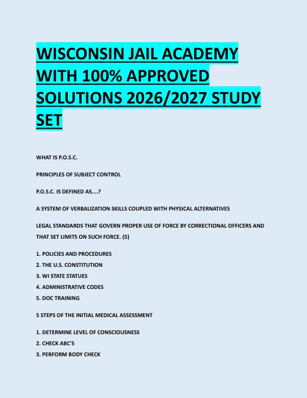 WISCONSIN JAIL ACADEMY  WITH 100% APPROVED  SOLUTIONS 2026/2027 STUDY  SET 