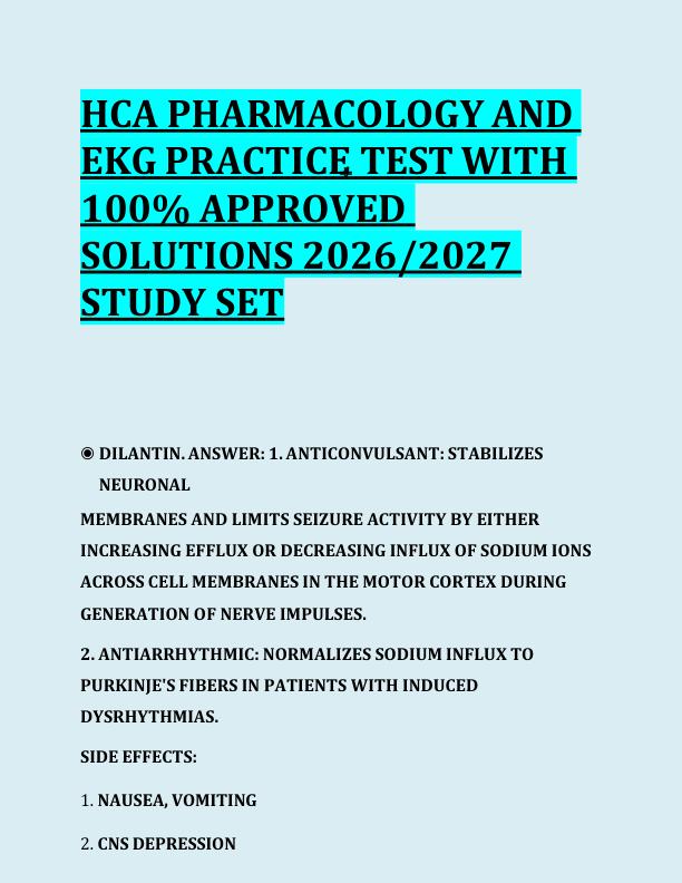 mobile-preview-HCA PHARMACOLOGY AND  EKG PRACTICE TEST WITH  100% APPROVED  SOLUTIONS 2026/2027  STUDY SET
