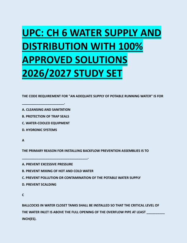 UPC: CH 6 WATER SUPPLY AND  DISTRIBUTION WITH 100%  APPROVED SOLUTIONS  2026/2027 STUDY SET 