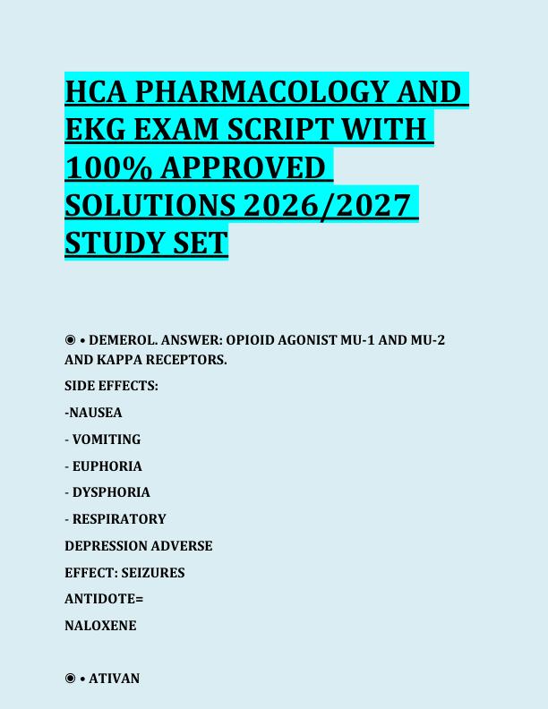 mobile-preview-HCA PHARMACOLOGY AND  EKG EXAM SCRIPT WITH  100% APPROVED  SOLUTIONS 2026/2027  STUDY SET 