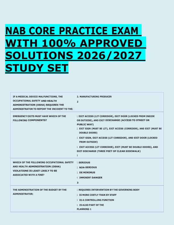 NAB CORE PRACTICE EXAM  WITH 100% APPROVED  SOLUTIONS 2026/2027  STUDY SET 