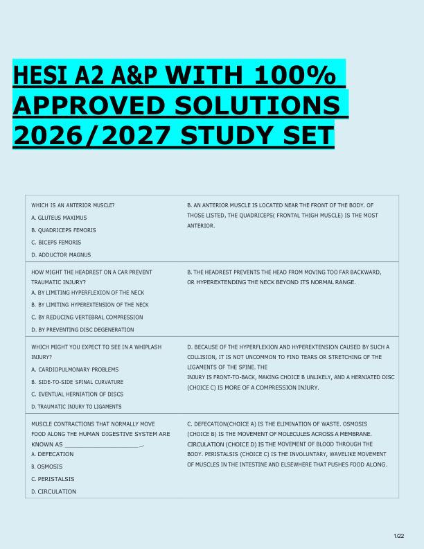 HESI A2 A&P WITH 100%  APPROVED SOLUTIONS  2026/2027 STUDY SET