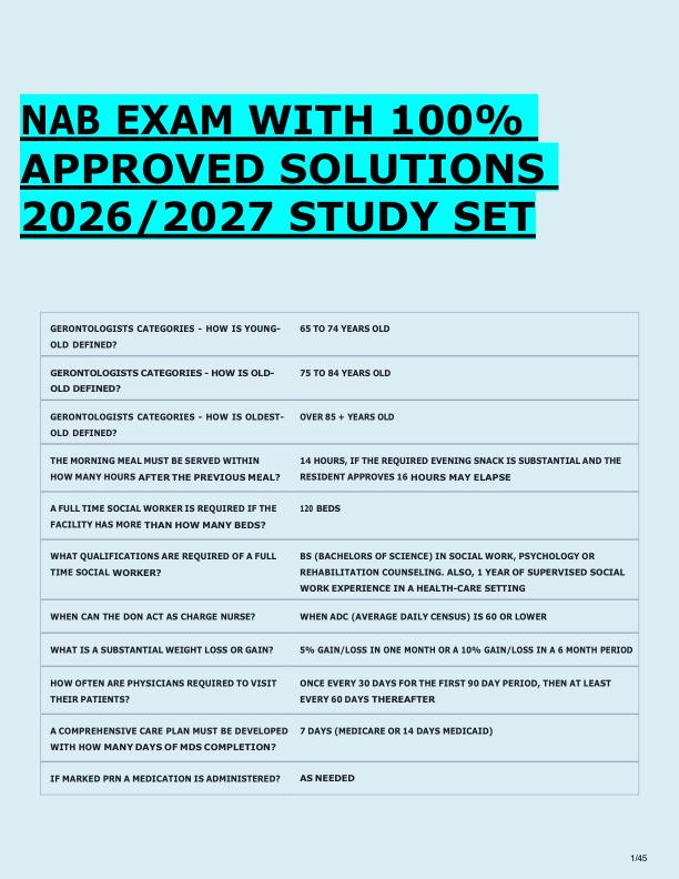 NAB EXAM WITH 100%  APPROVED SOLUTIONS  2026/2027 STUDY SET 