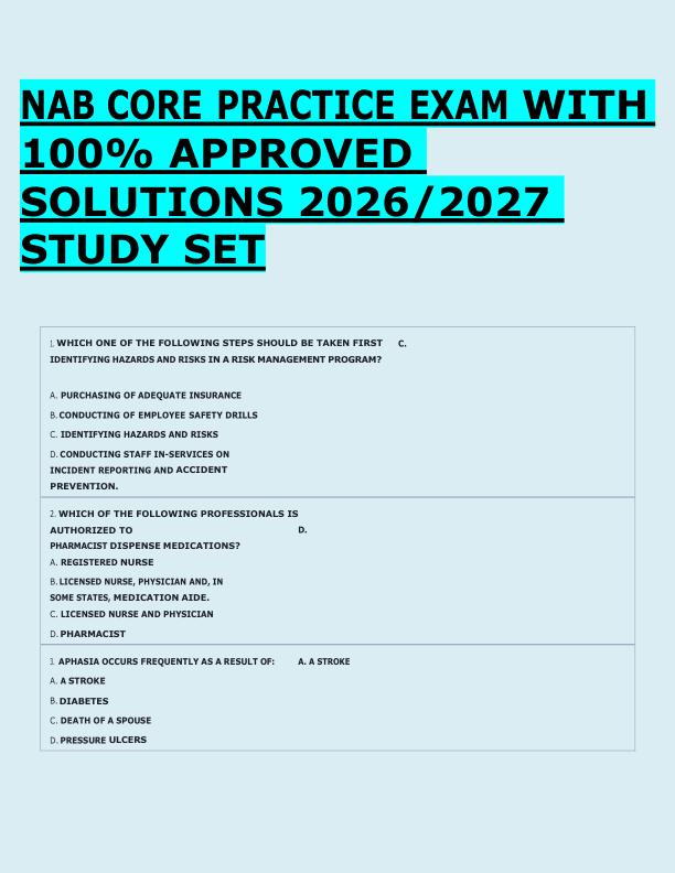   NAB CORE PRACTICE EXAM WITH  100% APPROVED  SOLUTIONS 2026/2027  STUDY SET