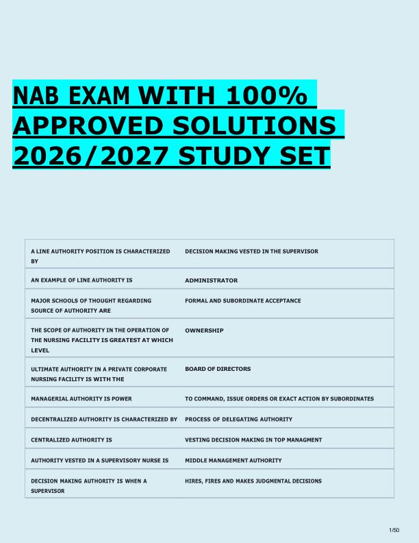 NAB EXAM WITH 100%  APPROVED SOLUTIONS  2026/2027 STUDY SET